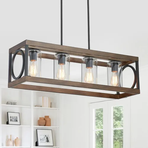 Vista 15 de XINGQI Lámpara de araña rectangular moderna, iluminación de isla de cocina de granja, accesorio de luz colgante industrial rústico de 4 luces