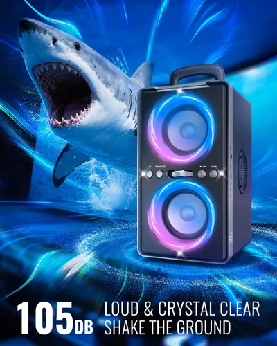 Vista 9 de YIER Altavoz Bluetooth, altavoz de fiesta de pico de 240 W con graves grandes, tiempo de reproducción de 20 horas, TWS, BT5.3, caja de auge