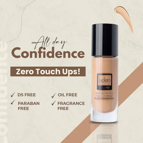 Vista 3 de aden Maquillaje de base fluida con tecnología nano, 0.7 fl oz, adaptación de color, impermeable, cobertura completa, alta definición, larga