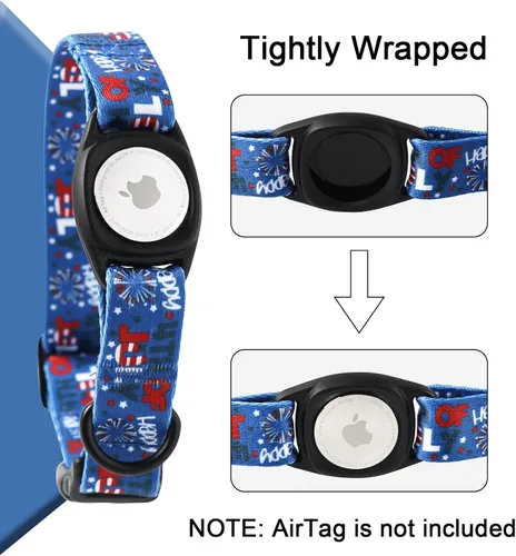 Vista 2 de Collar de perro para el 4 de julio, soporte para Airtag de Apple, collares de perro rojos, blancos y azules para perros pequeños, medianos y grandes