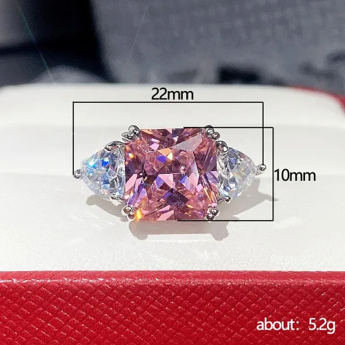 Vista 7 de Anillo de compromiso de plata de ley 925 con diamantes de color cuadrado, anillo de compromiso con circonita cúbica para mujer, banda fina