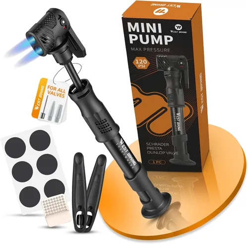 Vista 8 de Bomba de bicicleta Mini bomba de bicicleta – Bomba de ciclo de aleación de aluminio para válvula Presta y Schrader, bomba de neumáticos de bicicleta