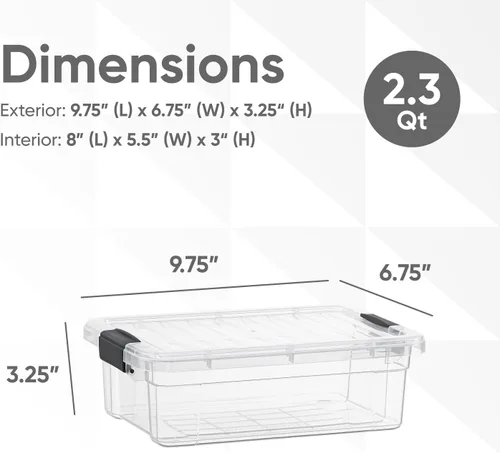Vista 2 de Superio Caja de almacenamiento transparente con tapa, contenedores de plástico de 2.3 cuartos para organizar, cajas apilables, sin BPA, no tóxico