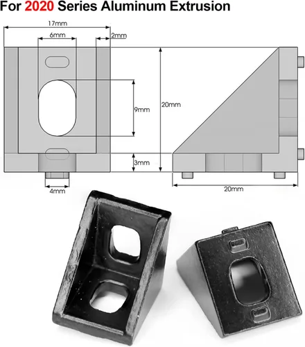 Vista 2 de Juego de 20 conectores de perfil de extrusión de aluminio de la serie 2020, 20 soportes de esquina, con 40 tuercas en T y tornillo hexagonal M5×8