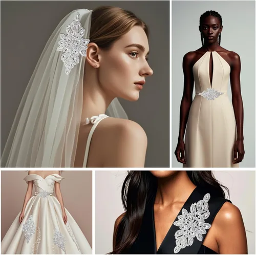 Vista 6 de PEARLY JUN Parches de apliques de cristal con diamantes de imitación para bricolaje, con cuentas, ropa de costura para cinturón de boda, vestidos
