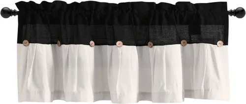 Vista 7 de Lush Decor - Cenefa para cortina con botones de lino estilo granja, 52 pulgadas de ancho x 18 pulgadas de largo, negro y blanco - Valances
