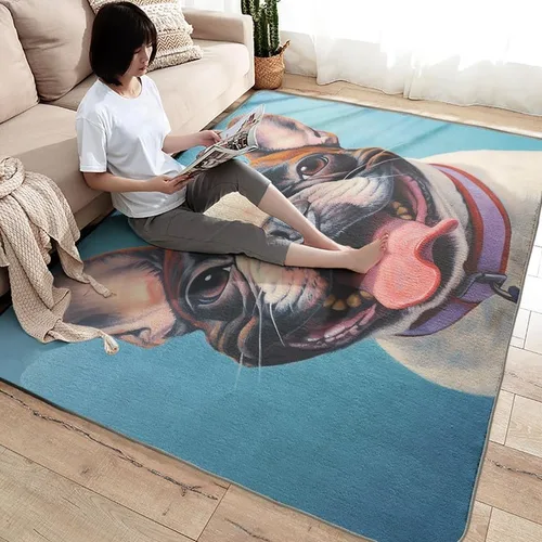 Vista 4 de Alfombras lavables para sala de estar, dormitorio, alfombra de bulldog francés y decoración del hogar, alfombra divertida para perros de 5 x 8 pies