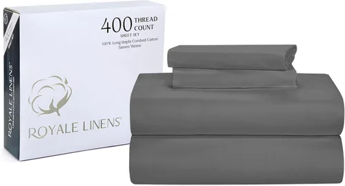 Vista 27 de ROYALE LINENS Juego de sábanas de 300 hilos 100% algodón peinado de fibras largas, 4 piezas, 1 sábana bajera, 1 encimera y 2 fundas de almohada