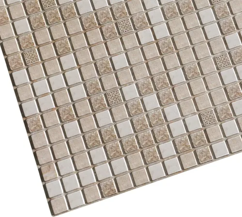 Vista 4 de Dundee Deco PG7054 Mosaico de cuadros envejecidos de imitación marrón beige, 3.1 pies x 1.6 pies, panel de pared 3D de PVC, decoración de paneles