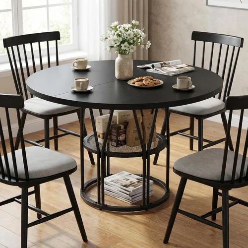 Vista 16 de Mesa de comedor redonda Garvee de 47" para 4-6 personas - Mesa de cocina circular con base de pedestal resistente, mueble de comedor para ahorrar