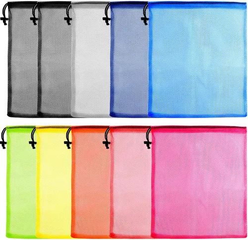 Vista 9 de KUUQA 15 bolsas de malla con cordón, 9 colores Colorido