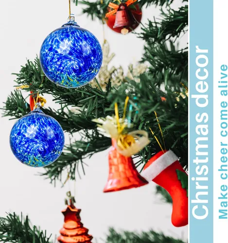 Vista 4 de Adorno de vidrio soplado a mano de 5 pulgadas, bola miradora colgante, adorno de Navidad, bolas de la amistad, bola de bruja para el hogar, ventana