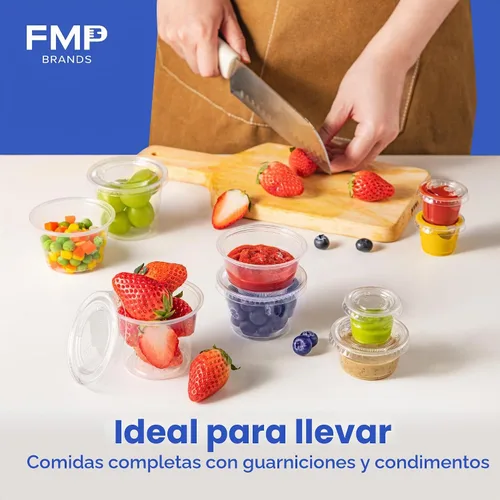 Vista 4 de Fit Meal Prep Paquete de 250 vasos de gelatina de 2 onzas con tapas, tazas desechables para porciones de soufflé para salsa