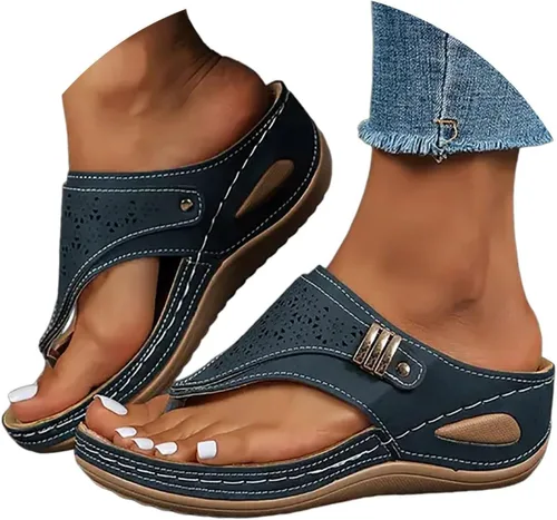 Vista 20 de Sandalias ortopédicas con soporte de arco, sandalias planas para exteriores, estilo bohemio, para caminar, cómodas, elegantes, informales