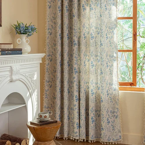 Vista 26 de ENJOYBRIDAL - Cortinas azules florales de 63 pulgadas, juego de 2 paneles, cortinas semi transparentes, cortinas cortas para sala de estar, bolsillo