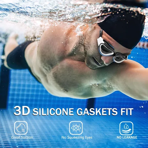 Vista 2 de Paquete de 2 gafas de natación, diez veces mayor de larga duración, anti niebla, gafas de natación para adultos, hombres y mujeres, sin fugas, clip