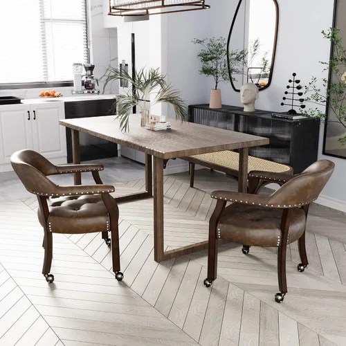 Vista 27 de Juego de 2 sillas de comedor con ruedas, poliuretano gris antiguo Gris (Antique Grey)