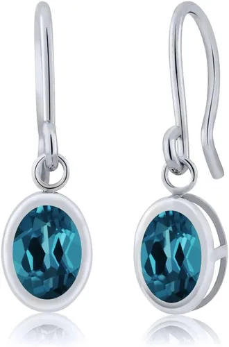 Vista 65 de Gem Stone King Aretes colgantes de plata de ley 925 de 0.276 x 0.197 in con piedra natal ovalada de alambre francés para mujer