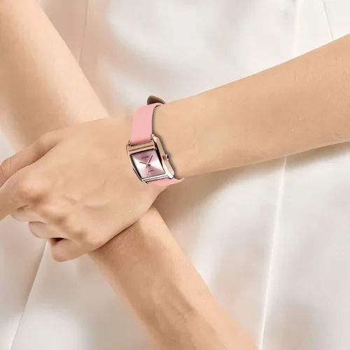 Vista 6 de Reloj de vestir para mujer, de negocios, casual, cuadrado, con correa de cuero roja, Rojo