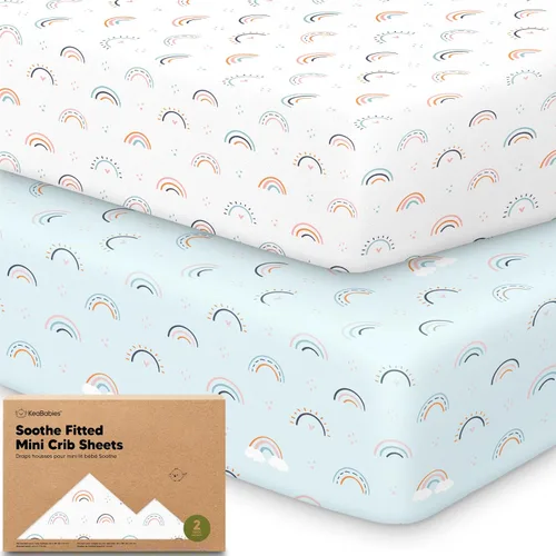 Vista 35 de 2 paquetes de sábanas ajustadas para mini cuna - 38x26 sábanas Pack N Play para colchón Pack and Play, algodón orgánico, ropa de cama transpirable