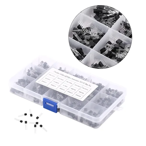 Vista 2 de 600 piezas 15 tipos de valores × 40 piezas NPN PNP de transistor TO-92 juego con caja de plástico