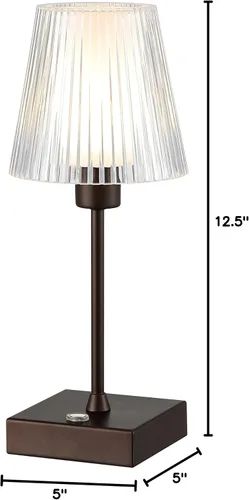 Vista 7 de JONATHAN Y JYL7225A - Lámpara LED recargable portátil de bronce aceitado de 12.5 pulgadas, con pantalla acrílica acanalada transparente, regulable