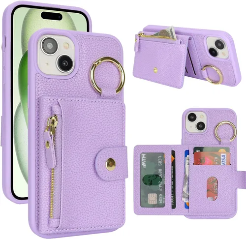 Vista 12 de Funda para iPhone 14 Plus con tarjetero, color negro Funda con cremallera y ranura para mujer y hombre