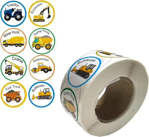 Vista 2 de Calcomanías de Rollo de Vehículos para Niños Maestros 500 Piezas Redondas de Camión y Carro Calcomanías de Recompensa para Niños Suministros