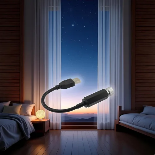 Vista 2 de Mini proyector de estrellas LED de luz nocturna, luces interiores de coche azul violeta, luz nocturna USB ajustable, lámpara de techo romántica