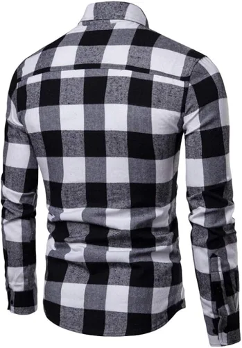 Vista 2 de Nituyy Camisa a cuadros de franela de manga larga para hombre