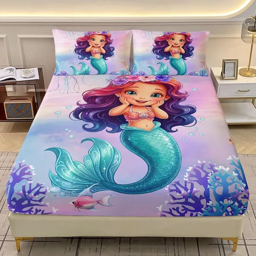 Vista 22 de AILONEN Axolotl - Juego de sábanas bajeras para niños, tamaño individual XL, color rosa y azul degradado kawaii, lindas sábanas de fresa salamandra