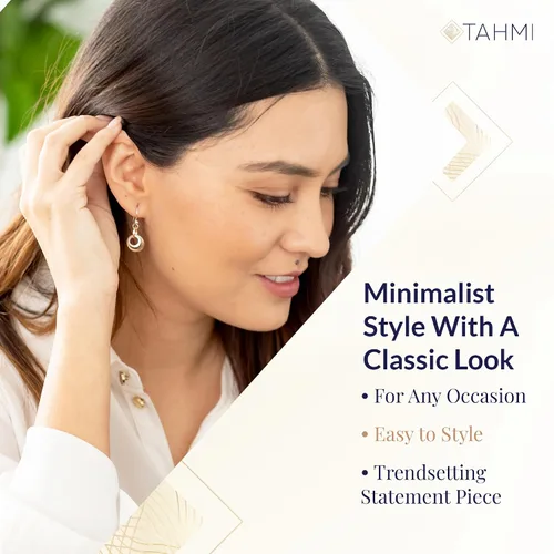 Vista 3 de Delicados aretes colgantes de círculo de metal mixto Aretes colgantes minimalistas de oro laminado de 14K y plata esterlina 925 Regalo