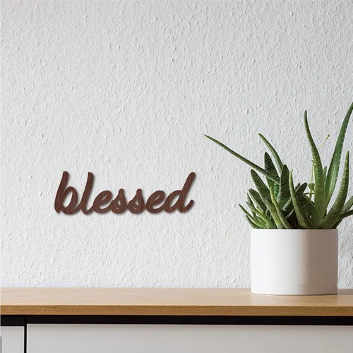Vista 7 de CREATCABIN Letrero recortado de madera con texto en inglés "Blessed", decoración artística de madera para decoración de pared de casa de campo