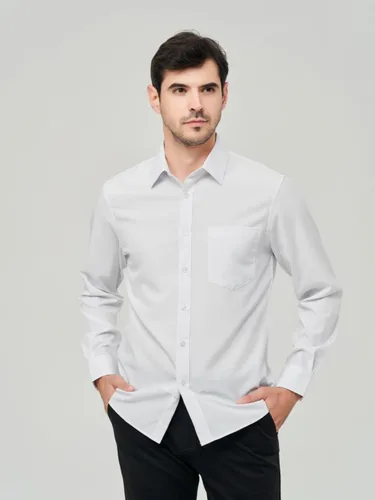 Vista 87 de corfty Camisa de vestir de manga larga para hombre, ajuste regular, elástica, sin arrugas, casual, con botones