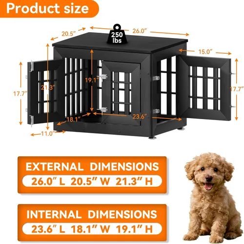 Vista 3 de Snuowu Mueble de jaula de perro resistente de 26 pulgadas para perros pequeños, medianos y grandes, jaula rústica de madera para perros, muebles