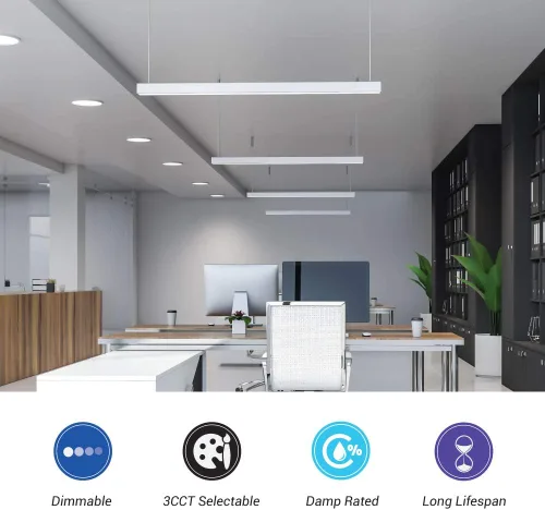 Vista 6 de Euri Lighting EUD4-50W103sw-W, Linkable 4FT Dual CCT Lineal Up/Down Light, 50W, 6500lm, 3000K/4000K/5000K, 120-277V, clasificación húmeda, 0-10V