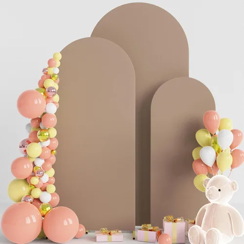 Vista 46 de Wokceer - Juego de 3 fundas de arco para telón de fondo, color beige 6FT,5FT,4FT Spandex Fitted Balloon Arch Cover Round Top Chiara Backdrop Cover