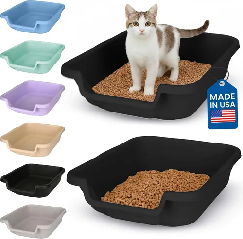 Vista 27 de KittyGoHere - Caja de arena para gatos mayores, sartén pequeña con cuchara jumbo de mango largo, caja de arena para gatos de entrada baja, ligera