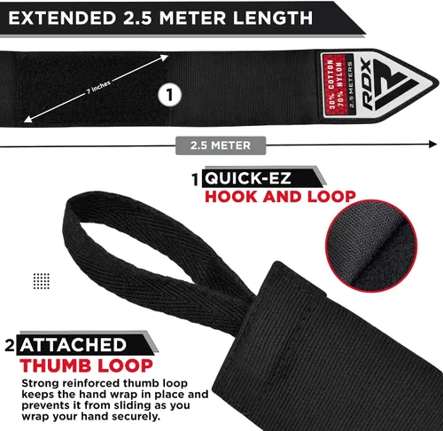 Vista 5 de RDX Boxing Wraps Kids 2.5M Guantes internos, Vendajes elásticos para el pulgar, Junior Under Mitts Protector de puño de mano Correas de soporte