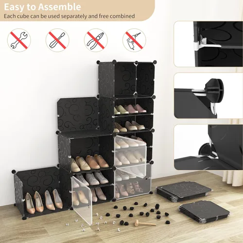 Vista 5 de Organizador portátil para zapatos con puerta, 48 pares de almacenamiento para zapatos, fácil de montar, plástico ajustable, organizador de zapatos