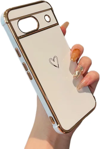 Vista 93 de ZTOFERA Funda diseñada para Google Pixel 7a, bonito diseño de corazones de amor con borde chapado y protección de lente de cámara, para Google Pixel