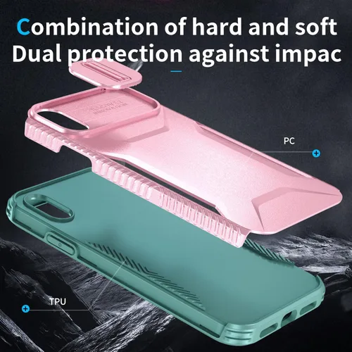 Vista 3 de Funda para iPhone XR con funda para cámara deslizante, de grado militar, antideslizante, resistente, a prueba de golpes, funda protectora para Apple