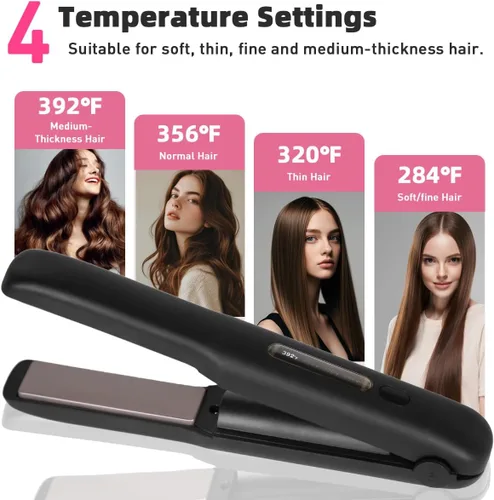 Vista 5 de Gosect Plancha de pelo inalámbrica, mini plancha plana de viaje recargable para mujeres, alisador y rizador de pelo portátil 2 en 1, calentamiento