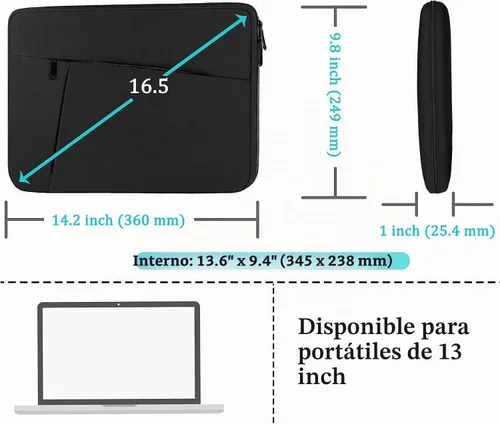 Vista 5 de Funda para portátil de 13-13.3 pulgadas, bolsa protectora para transporte de portátil, bolso para computadora compatible con MacBook Pro de 14 Negro