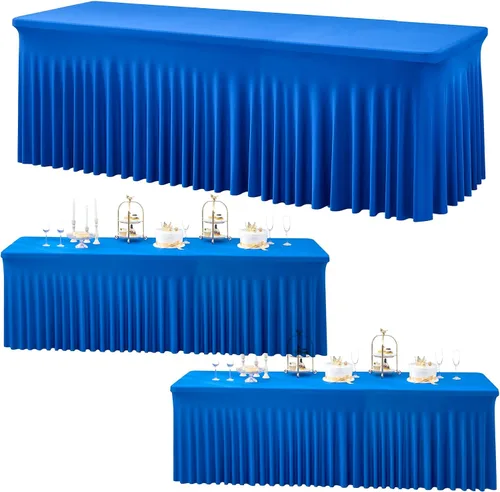 Vista 36 de Paquete de 3 Manteles de Spandex Azul Bebé para Mesas Rectangulares de 6 Pies, Falda de Mesa Azul Elástica Ajustada de 6 Pies para Fiestas de Boda
