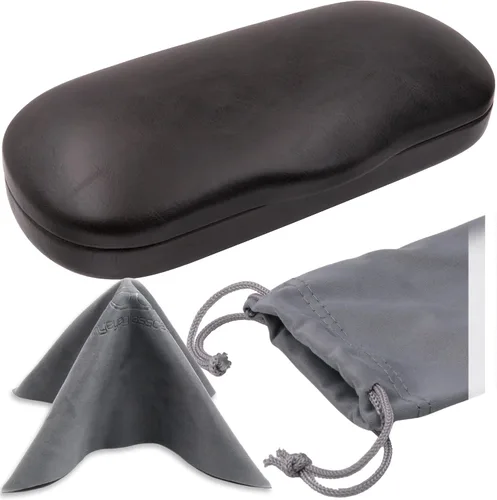 Vista 16 de MyEyeglassCase Men's Medium Glasses Case - Classic Eyeglasses Hard Shell Holder, Elegant Easy Open Lip with Pouch and Cloth As196 Negro Con Tela