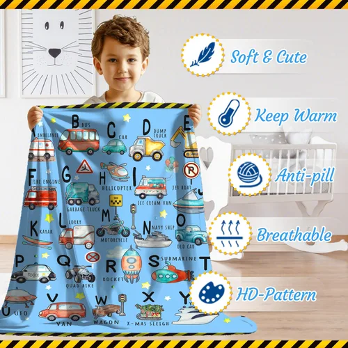 Vista 3 de ABC Truck - Manta de transporte del alfabeto de camión, súper suave y acogedora para decoración del hogar, sofá, cama, sofá, 40 x 30 pulgadas, extra