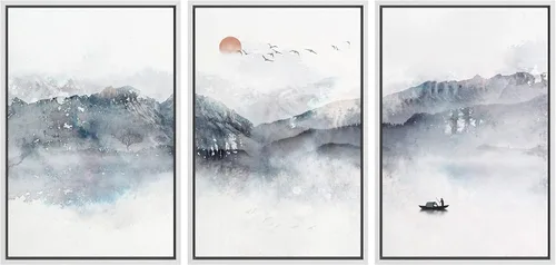 Vista 62 de NWT Lienzo enmarcado para pared, juego de arte en acuarela pastel, bosque de montaña oscura, naturaleza silvestre, ilustraciones de arte moderno