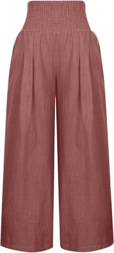 Vista 7 de PANOEGSN Palazzo - Pantalones para mujer, modernos y sólidos, de cintura alta, casuales, de pierna ancha, pantalones acampanados con bolsillos