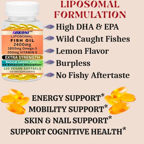 Vista 4 de Nikoni Aceite de pescado extra fuerte, 2400 mg cápsulas blandas con más de 1800 mg de omega-3. Alto EPA y DHA capturado en la naturaleza, 120